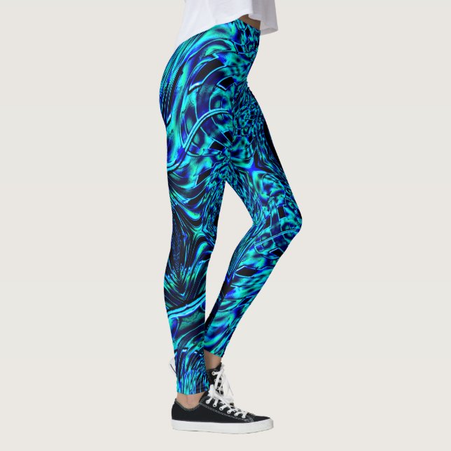 Leggings Effet métallique avec image bleue et verte croisée (Droite)