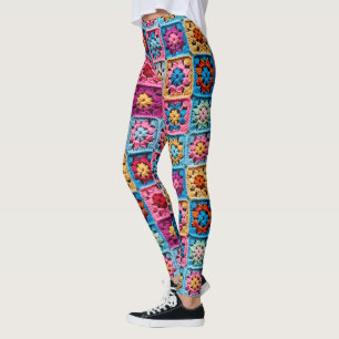 Leggings Effet Motif Carré Crochet Granny