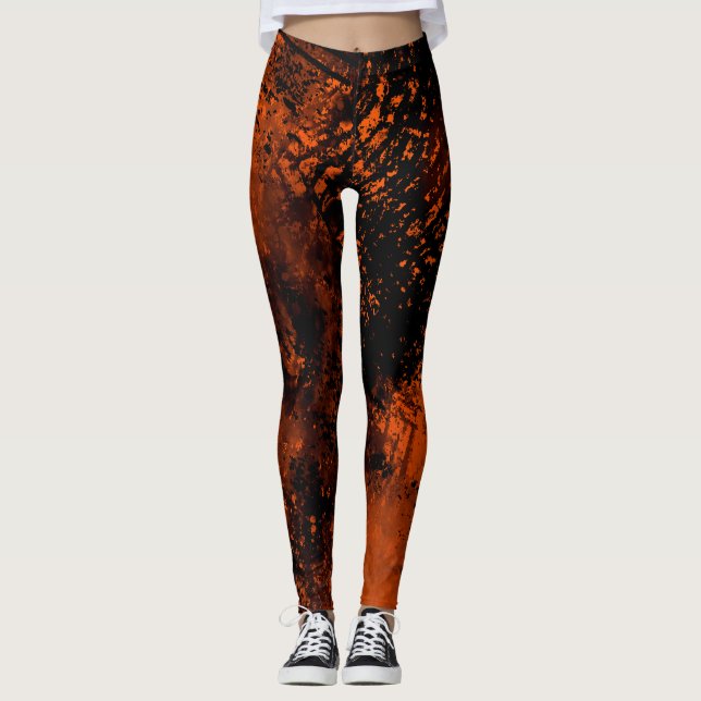Leggings Effet Paint Splatter orange et noir (Devant)