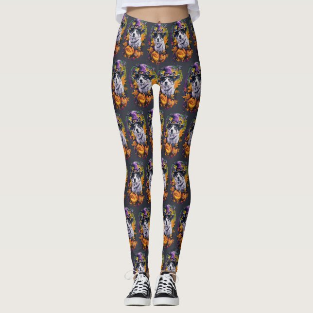 Leggings Éffrayant Akita Halloween Witch et Citrouille (Devant)