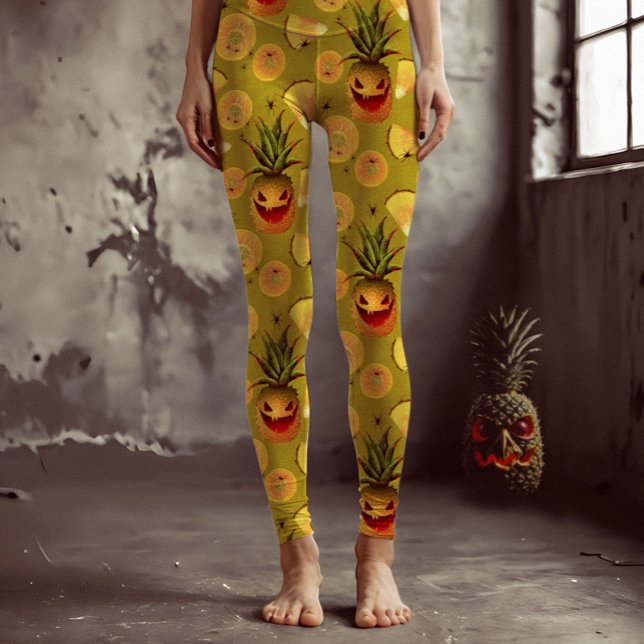 Leggings Éffrayant ananas Halloween amusant Jaune Jaune (Créateur téléchargé)