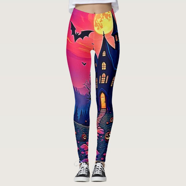 Leggings Éffrayant Halloween Haunted Mansion Art (Devant)
