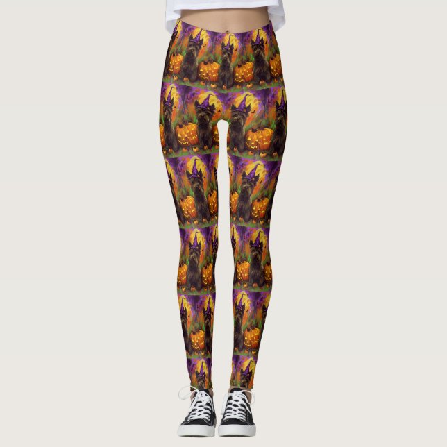 Leggings Éffrayant Skye Terrier Chien Halloween Citrouille  (Devant)