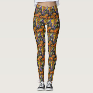 Leggings Éffrayant Tuxedo Chat Halloween Sorcière Et Citrou