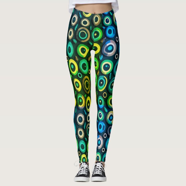 Leggings Éffrayante Horreur Blue Green Monster Eyeball Hall (Devant)