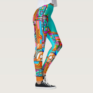 Leggings Electric Orange & Turquoise Dreams — Pop Abstrait