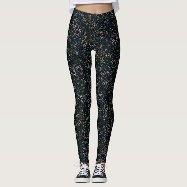 Leggings Élégance des fleurs de minuit (Devant)