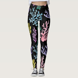Leggings Élégance des récifs de corail : Motif d'aquarelle