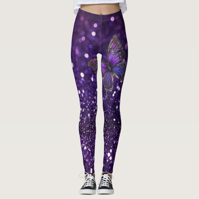 Leggings Élégance Enchantante : Le papillon pourpre (Devant)