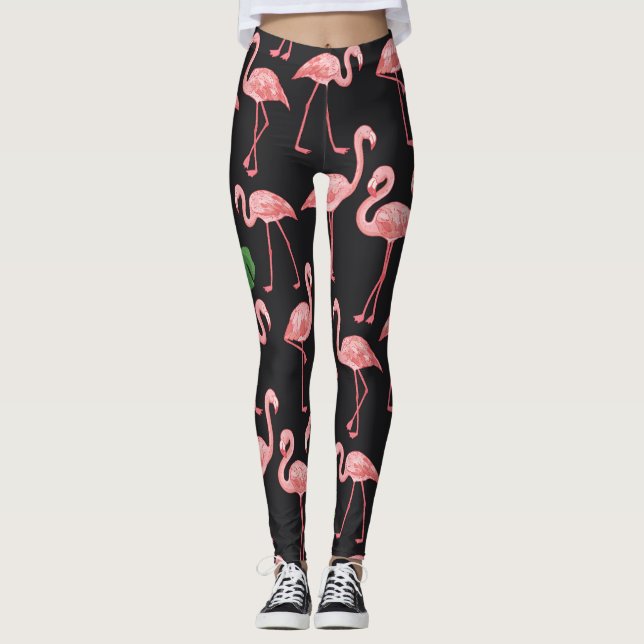Leggings Élégance Flamant rose : Fusion Monstera Vintage. (Devant)