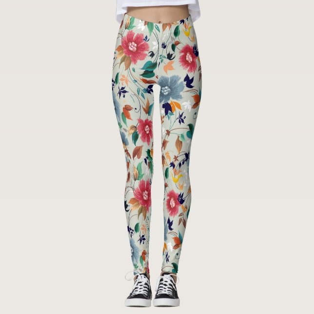 Leggings Élégance fleurit : Floral Vintage Arrière - plan (Devant)
