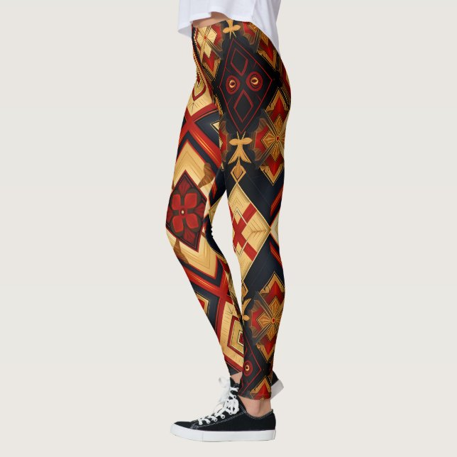 Leggings Elégance géométrique Motif sans couture Rouge Or N (Gauche)