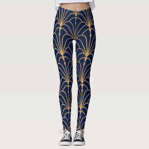 Leggings Elégance orientale : Motif de ventilateur d'or