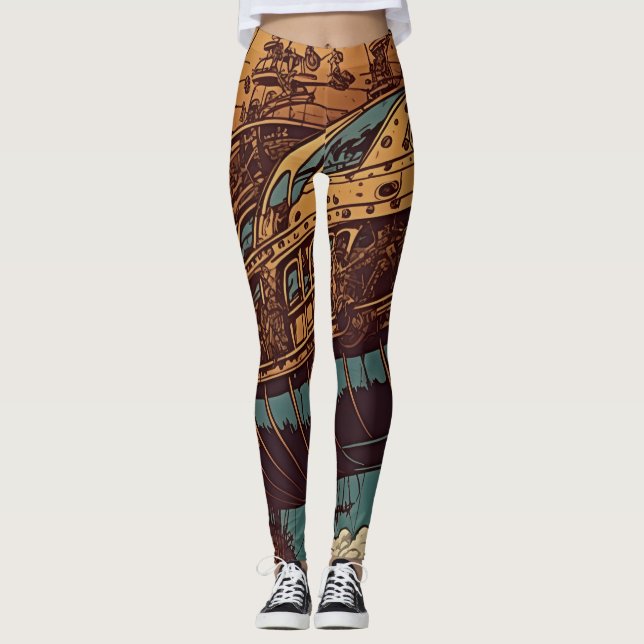 Leggings Élégance vintage : Steampunk Airship Adventure (Devant)