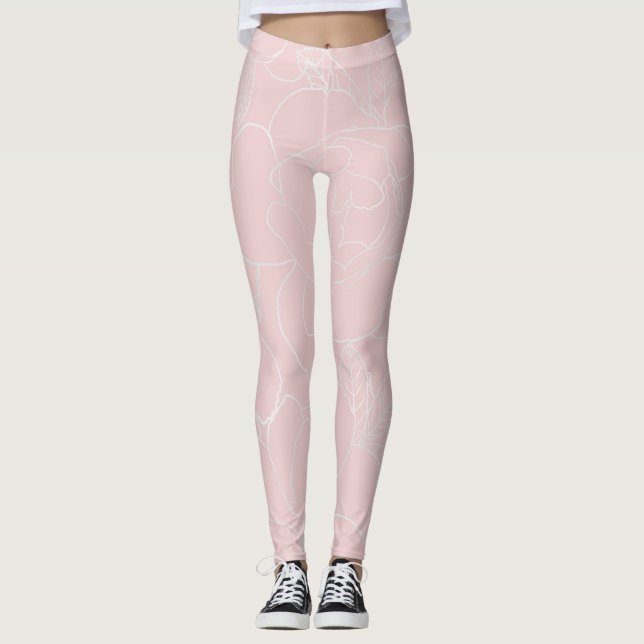 Leggings Elégant Argent Rose Floral Dessin Rose Design (Devant)