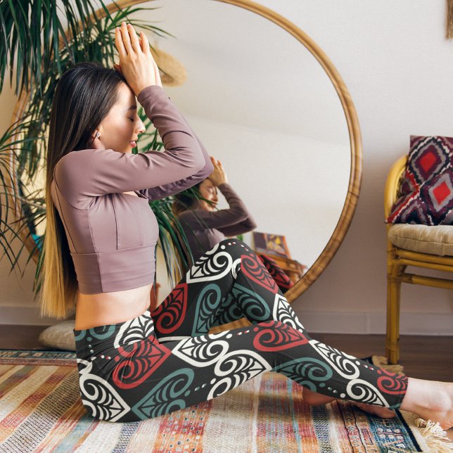 Leggings Élégant artiste ethnique Noir Rouge Blanc Motif (Créateur téléchargé)