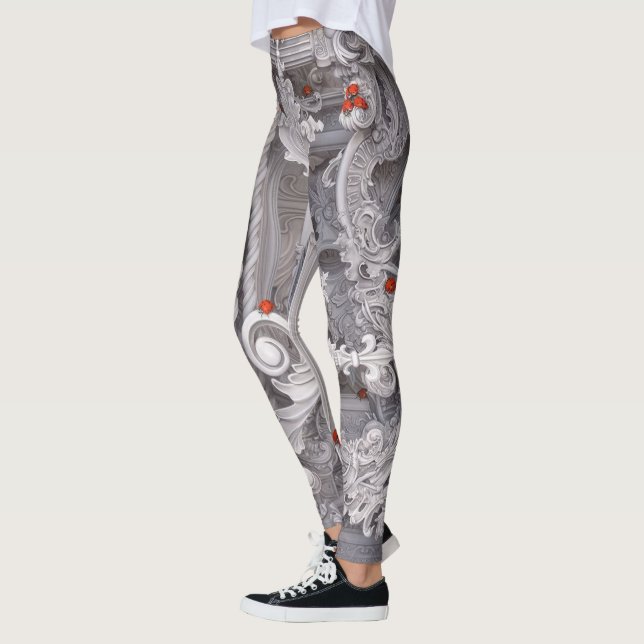 Leggings Elegant Baroque Marble Pillar & Red Ladybug Art (Gauche)