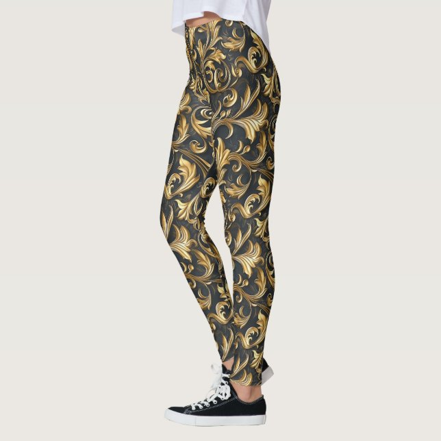 Leggings Elegant black gold tiled pattern  (Gauche)