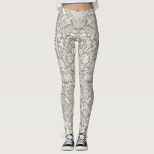 Leggings Élégant blanc Damas Floral Décor