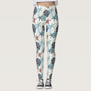 Leggings Elégant bleu et or Océan Motif trésors