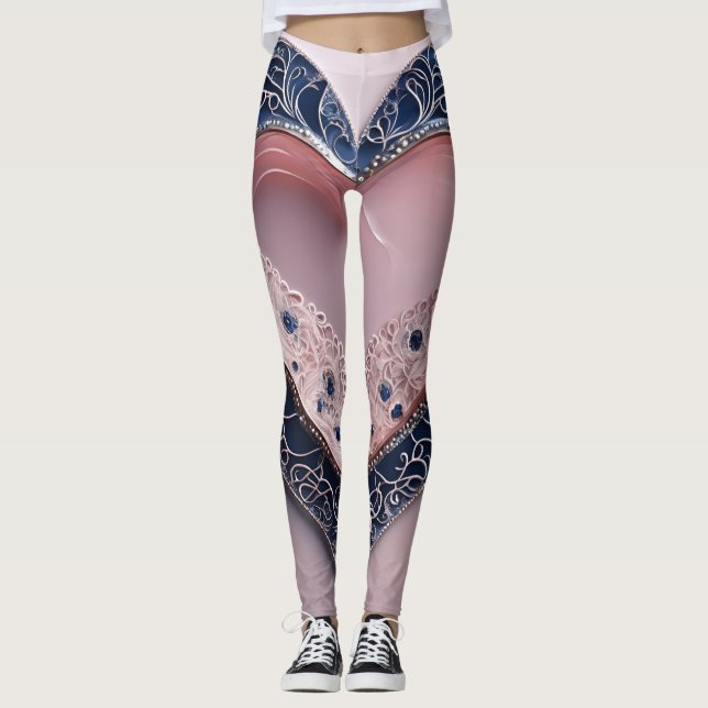 Leggings Elégant bleu et rose diamant lune IA art (Devant)