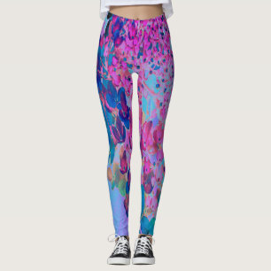 Leggings Élégant bleu foncé et lumière magenta Hydrangea