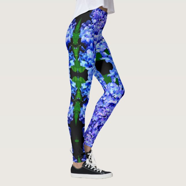 Leggings Élégant bleu violet clair magenta hydrangée floral (Droite)