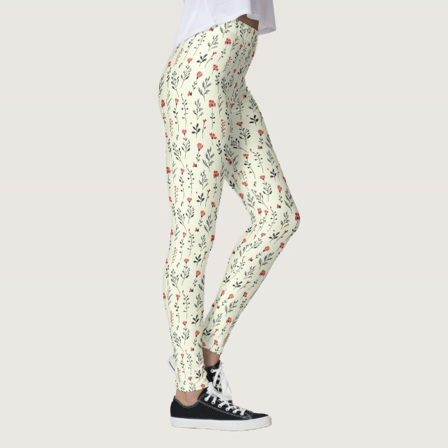 Leggings Élégant Boho Floral  – Motif Simple de Fleur Sauva (Droite)