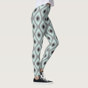Leggings Elégant Chic Aqua & Black Diamond Ikat Motif