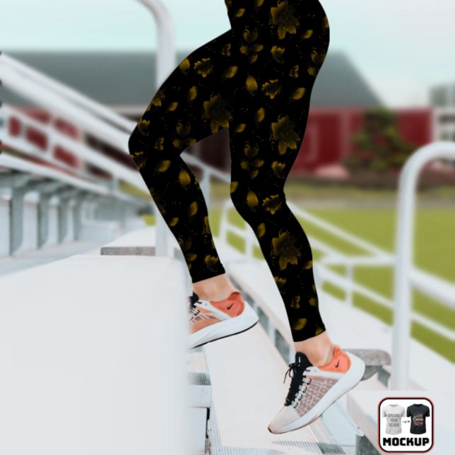 Leggings Élégant chic or et noir floral botanique (Créateur téléchargé)