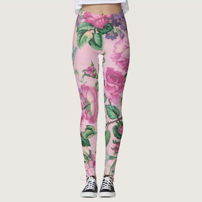 Leggings Élégant chic Pink Floral motif (Devant)