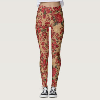 Leggings Élégant Crimson Floral | par Asarteon