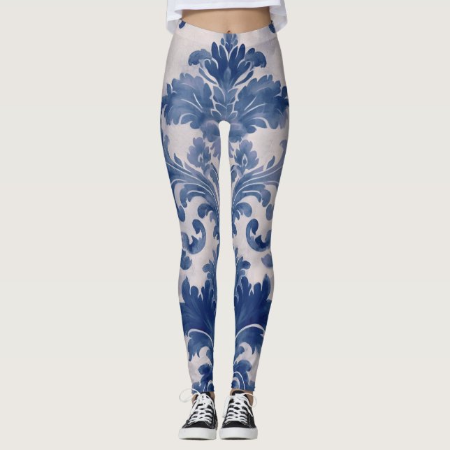 Leggings Elégant damassé Bleu toile de jouy (Devant)