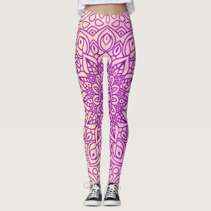 Leggings Élégant Dégradé Purple Peach Motif Mandala