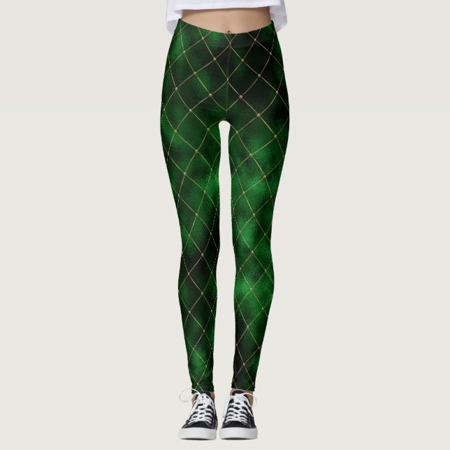 Leggings Élégant Diamants Vert et Or (Devant)