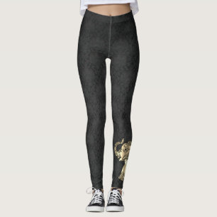 Leggings Elégant Eléphant Floral Paisley Or, Damas Noir