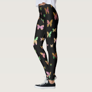 Leggings élégant faux rose or papillon motif