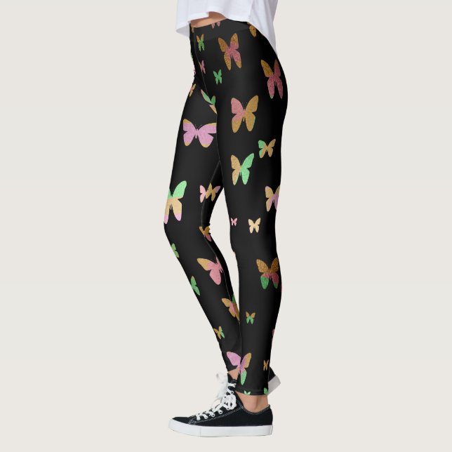 Leggings élégant faux rose or  papillon motif (Gauche)
