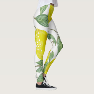Leggings Élégant Feuilles verts et citrons jaunes   Légende