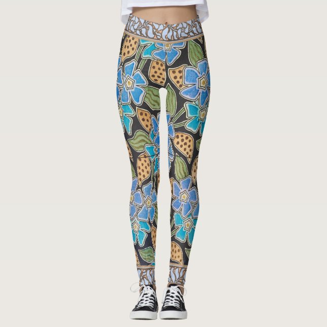 Leggings Élégant Fleur Bleu Périwinkle Floral Classic (Devant)