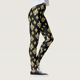 Leggings Élégant Fleur de Lis Noir & Or   Mardi Gras