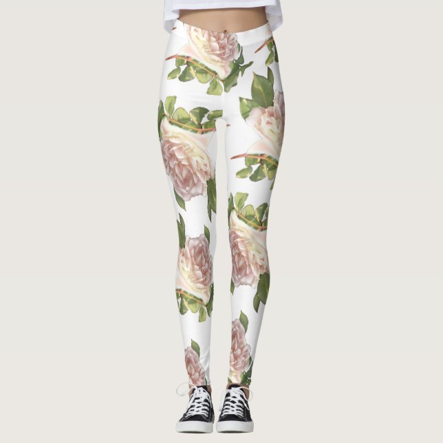Leggings Élégant floutant rose floral blanc rose (Devant)