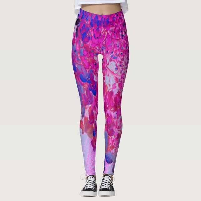 Leggings Elégant Fuchsia et bleu foncé Limelight Hydrangea (Devant)