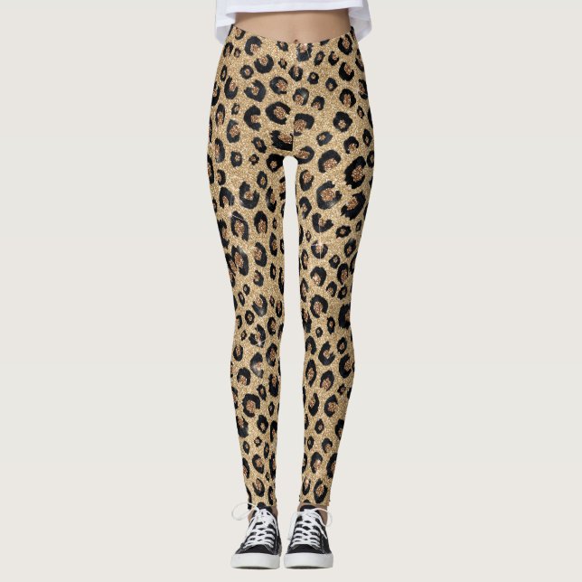 Leggings Elegant Gold Glitter Black Leopard (Devant)