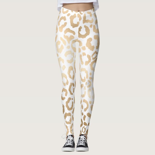 Leggings Elegant Gold White Leopard Cheetah Animal Print (Devant)
