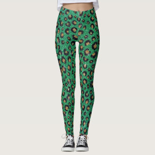 Leggings Elegant Green Glitter Black Gold Leopard