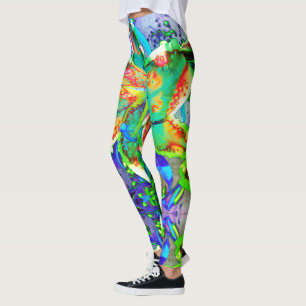 Leggings Élégant kiwi rétro lily fleurs tropicales abstrait