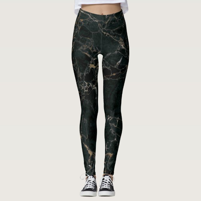 Leggings Élégant marbre noir : Arrière - plan texturé (Devant)