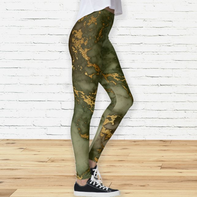 Leggings Élégant Marbre Vert Olive et Or (Créateur téléchargé)