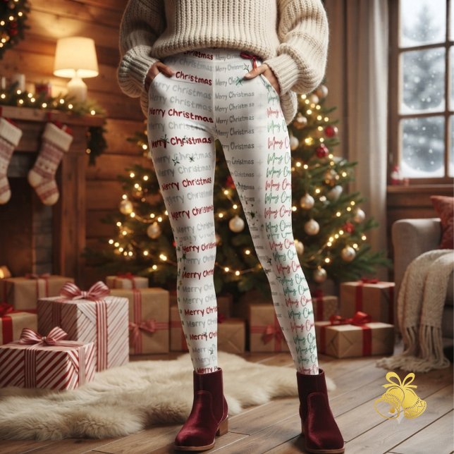 Leggings Elegant Merry Christmas Typography  (Créateur téléchargé)